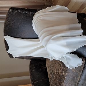 Milano Evening Cocktail Cream Chiffon Medium Dress Side Slits Ruffle Edge NWT